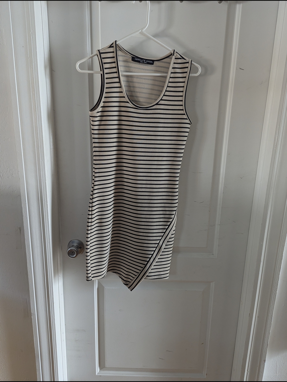 Absolute Angel Cream & Black Striped Asymmetrical Tank Mini Dress